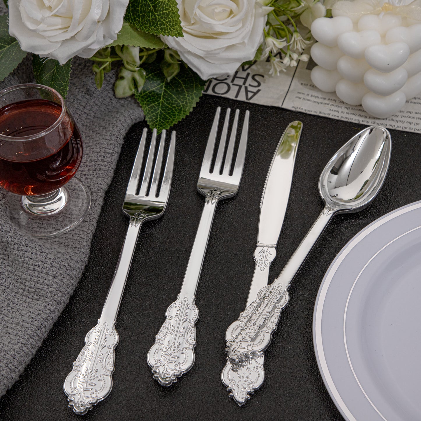 360pcs Plastic Silverware, Silver Disposable Cutlery,Silver Plastic Silverware include 120 Plastic Forks, 120 Plastic Spoons, 120 Plastic Knives, Perfect for Birthday,Party,Wedding