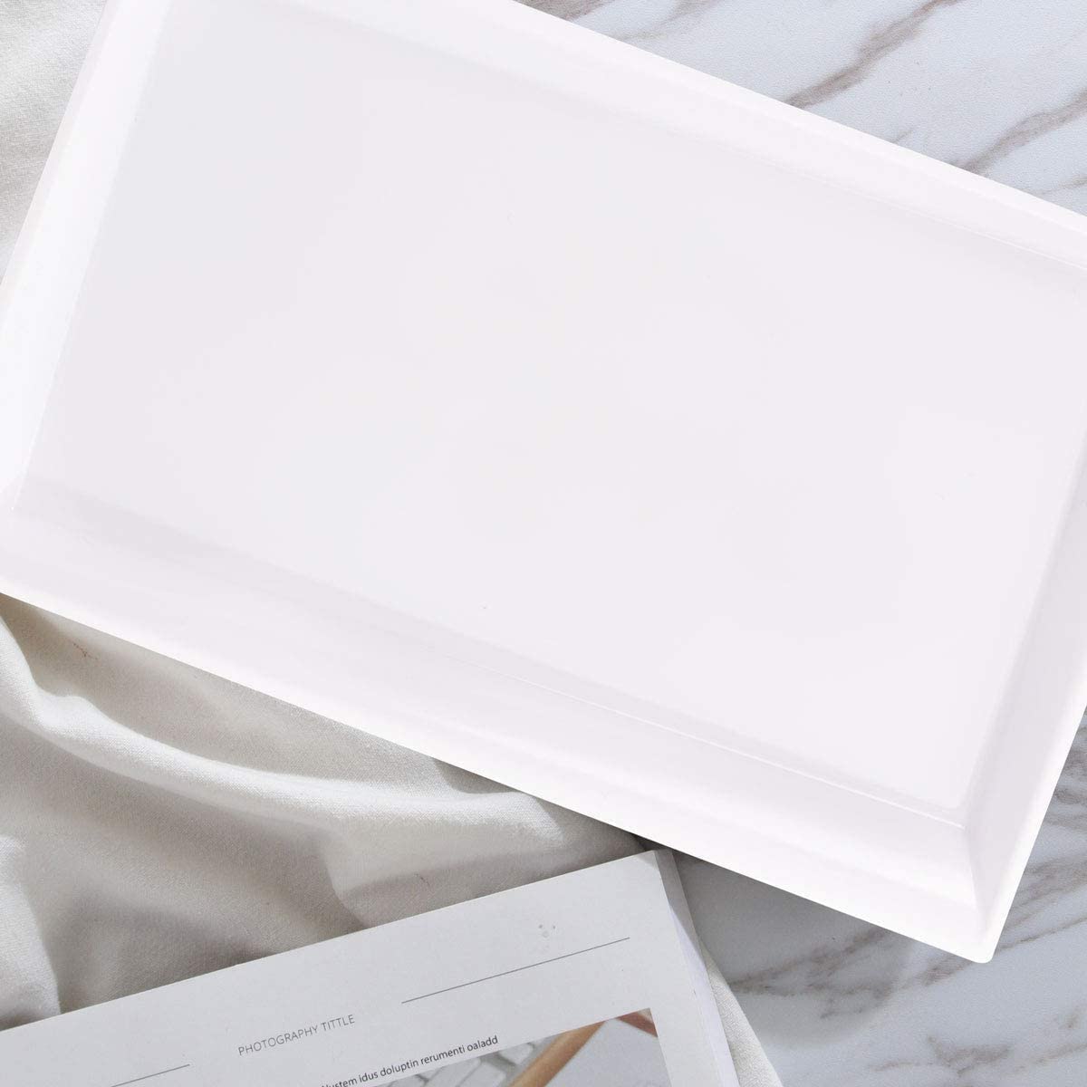 12pcs White Plastic Serving Trays,15''X10'' Decorative Serving Trays,Slanted Rectangle Platter,Plastic Fast Food Tray,Wedding Platter Party Trays,Disposable Serving Party