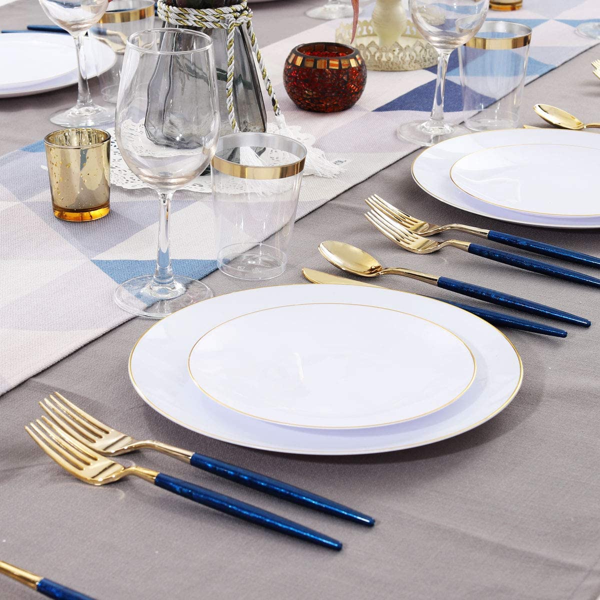 180 Pieces Gold Plastic Cutlery,Gold Flatware with Blue Glitter Handle,Disposable Gold and Blue Cutlery,Suitable for Party,Birthday,Wedding