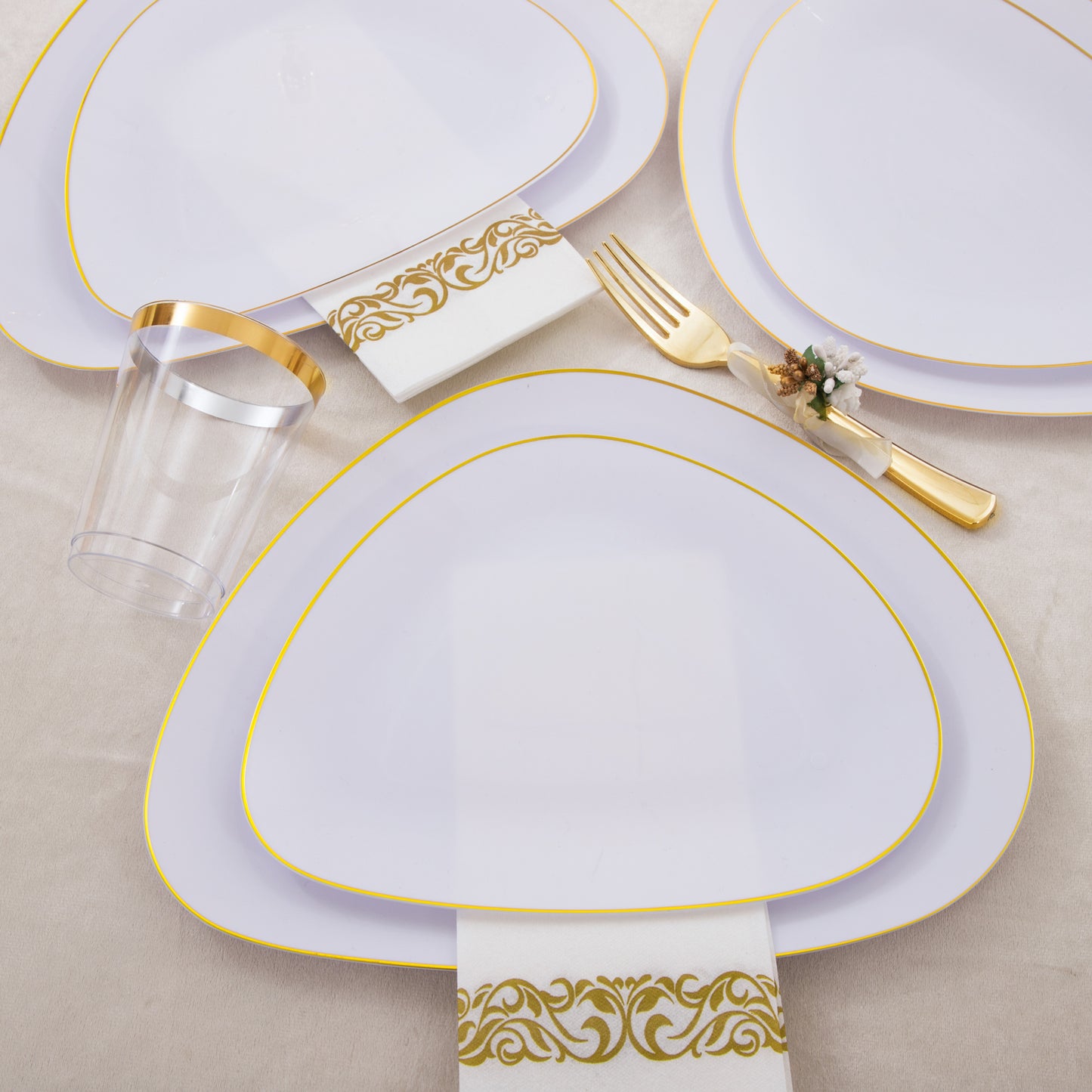 210pcs White and Gold Plates,Gold Plastic Dinnerware- Gold dinner plates,Plastic dessert plates,Gold Plastic Silverware,Gold Plastic Cups,Gold Napkins Perfect for Birthday