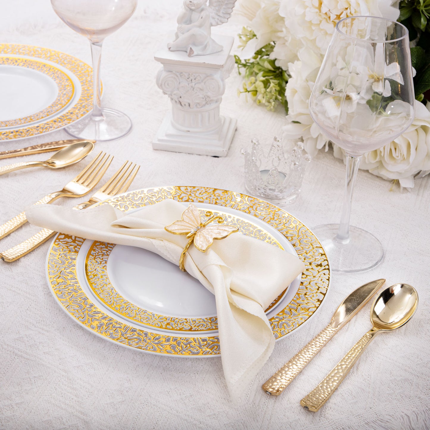 360pcs Plastic Gold Silverware,Cutlery,Disposable Utensils,120 Gold Knives,120 Gold Forks,120 Gold Spoons,Perfect for Birthday,Party,Wedding