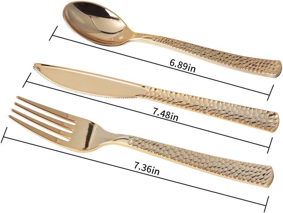 180 pieces Gold Plastic Silverware,Gold Plastic Cutlery,Gold Forks and Spoons,Party Plastic Flatware Include 60 Gold Forks,60 Gold Knives,60 Gold Spoons,Suit for Party,Birthday