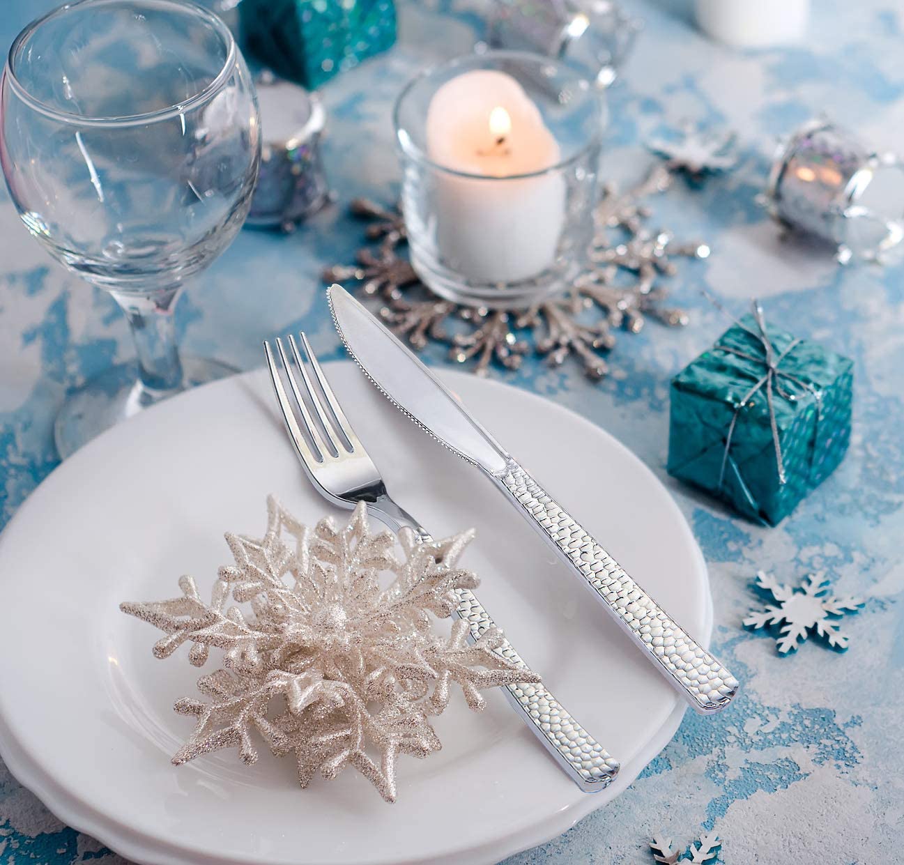 180 pieces Silver Plastic Silverware,Disposable Plastic Silverware,Party Plastic Flatware,Perfect Plastic Silver Cutlery for Birthday,Party,Wedding