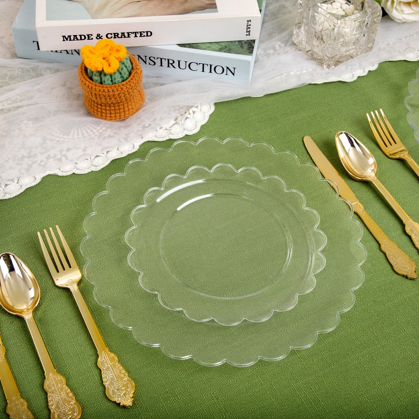 100pcs Clear Plastic Plates,Disposable Plastic Plates Heavy Duty,Premium Clear Plastic Plates,Includes 50 Clear Dinner Plates,50 Clear Dessert Plates,for Party,Wedding,Baby Shower