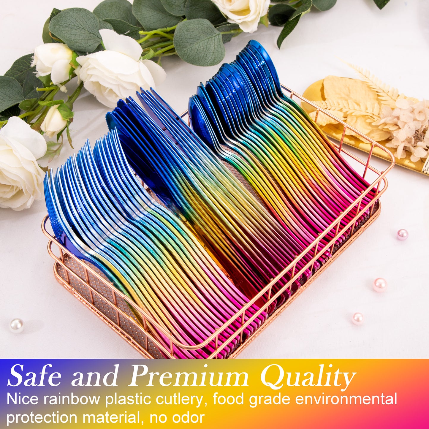 120pcs Rainbow Silverware Set,Rainbow Plastic Silverware,Rainbow Plastic Cutlery,Colorful Silverware Set,Rainbow Utensils,Rainbow Flatware,40 Forks,40 Knives and 40 Spoons for Trolls Party