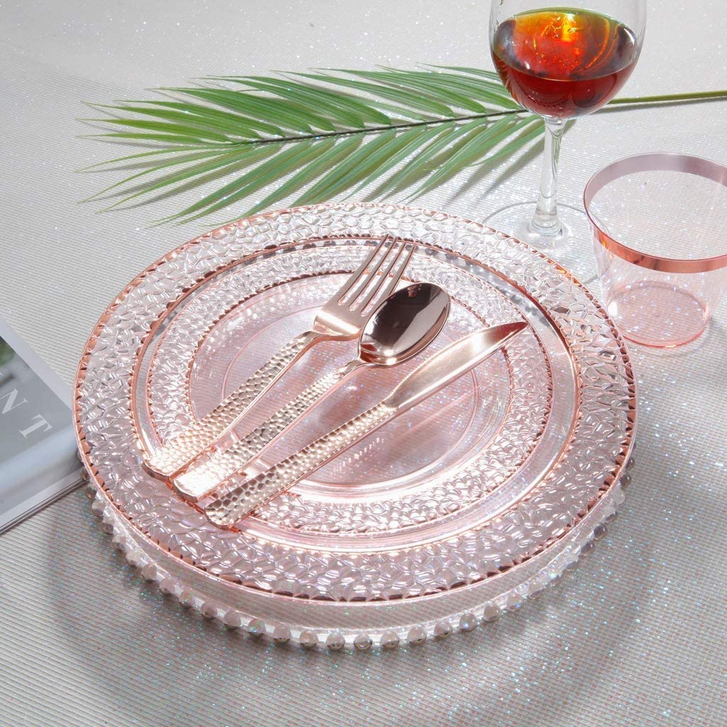 180pcs Rose Gold Plastic Silverware, Rose Gold Plastic Utensils,Plastic Forks and Spoons,Plastic Knives,Plastic Silverware Suit for Parties, Birthday, Wedding, Monther's Day, Easter