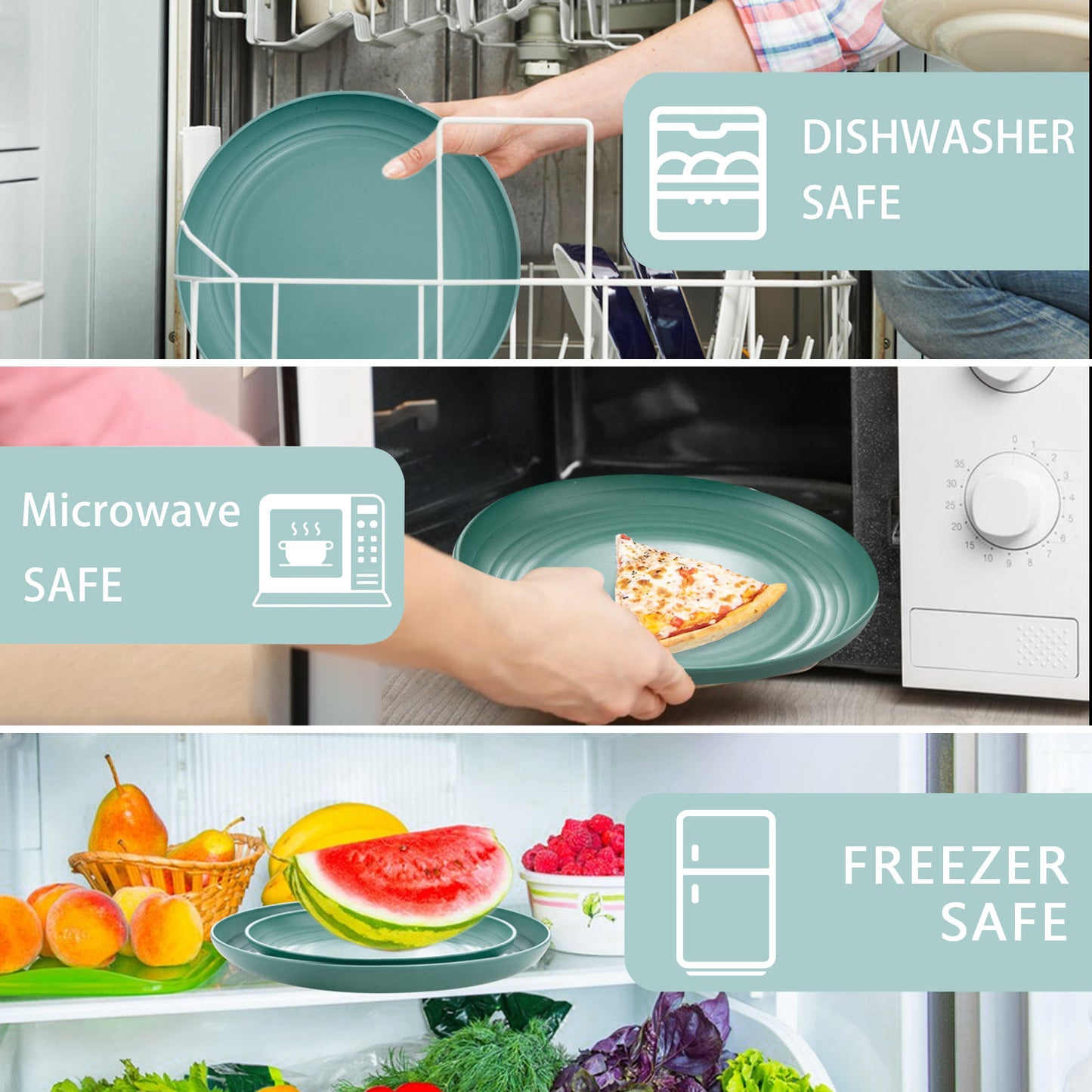 32pcs Wheat Straw Dinnerware Sets,Dinnerware Sets for 8,Unbreakable Dinnerware,Reusable Tableware,Dark Green Set 16pcs Plates, 8pcs Bowls, 8pcs Cups,Microwave Dishwasher Safe