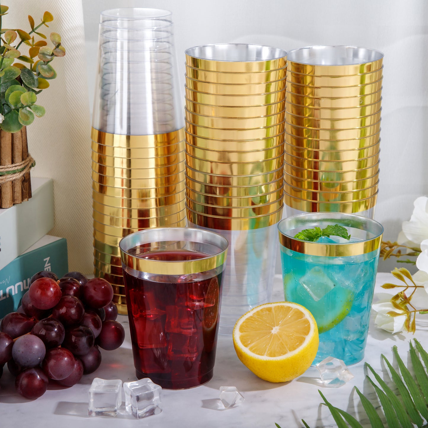 200pcs Gold Plastic Cups,Hard Plastic 10oz Party Cups,Disposable Cups for Picnics, Barbecues, Camping Trips, and Beach Parties,Weddings