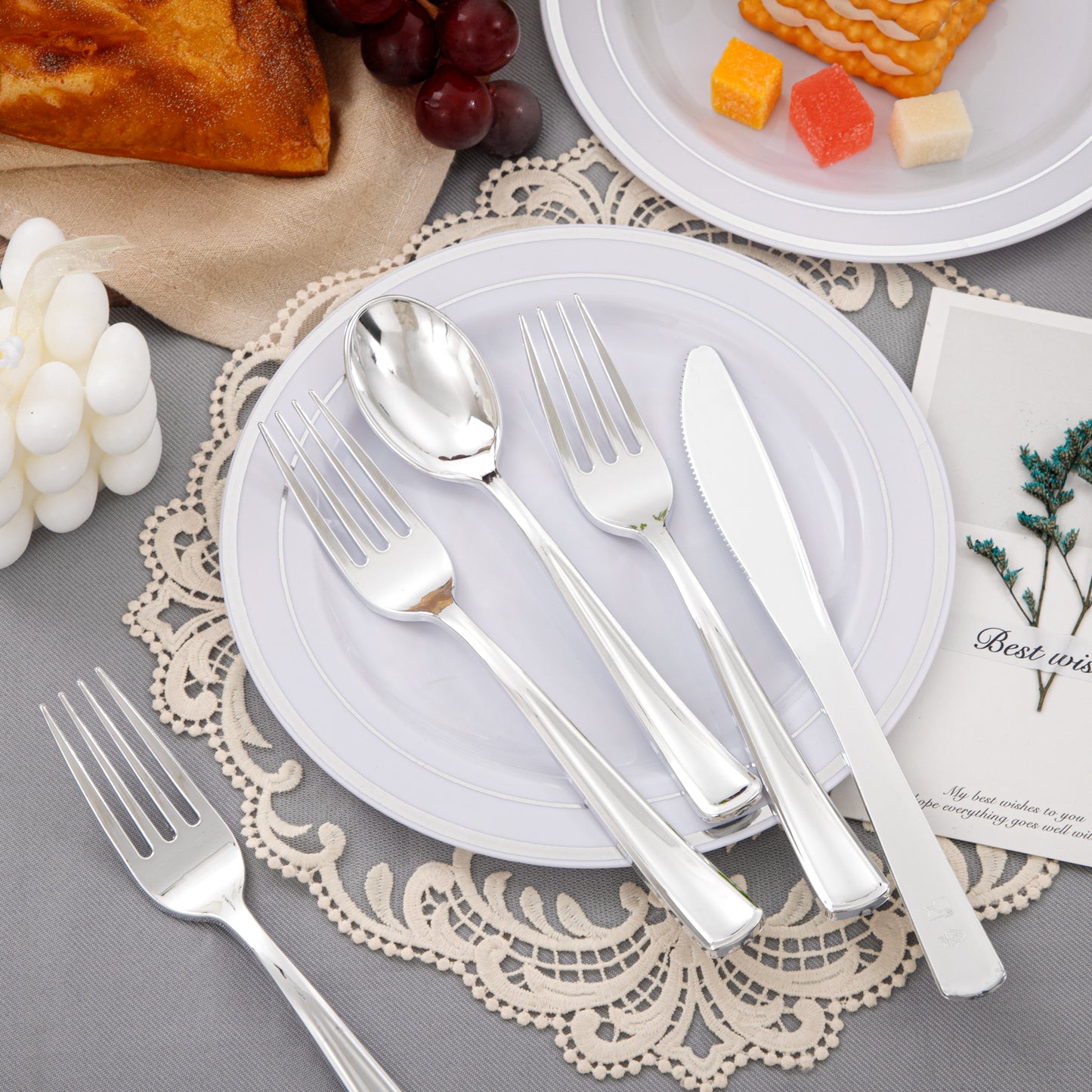 360pcs Plastic Silverware Heavy Duty, Silver Plastic Silverware,Plastic Silverware Sets for Parties,Plastic Forks and Spoons,Party Plastic Flatware Suit for Weddings, Birthday Parties