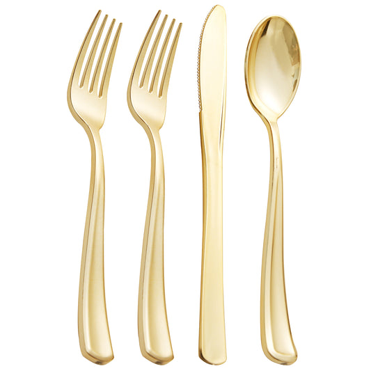 360pcs Gold Plastic Silverware Heavy Duty,Gold Silverware Disposable, Plastic Silverware Sets for Parties with 120 Gold Plastic Forks,120 Disposable Knives and 120 Disposable Spoons