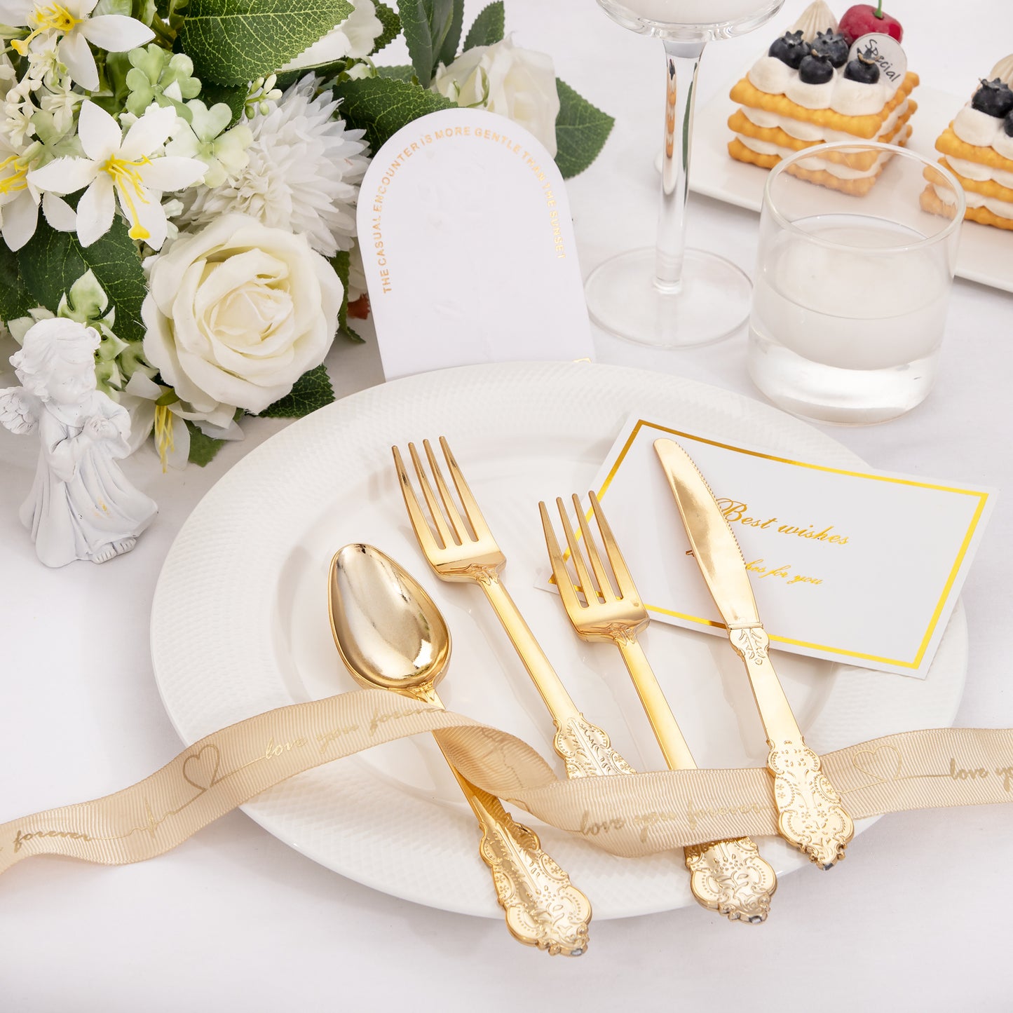 360pcs Gold Plastic Silverware, Gold Silverware Disposable, Gold Plastic Cutlery, 120 Gold Plastic Forks, 120 Gold Plastic Spoons, 120 Gold Plastic Knives for Birthday, Party, Wedding