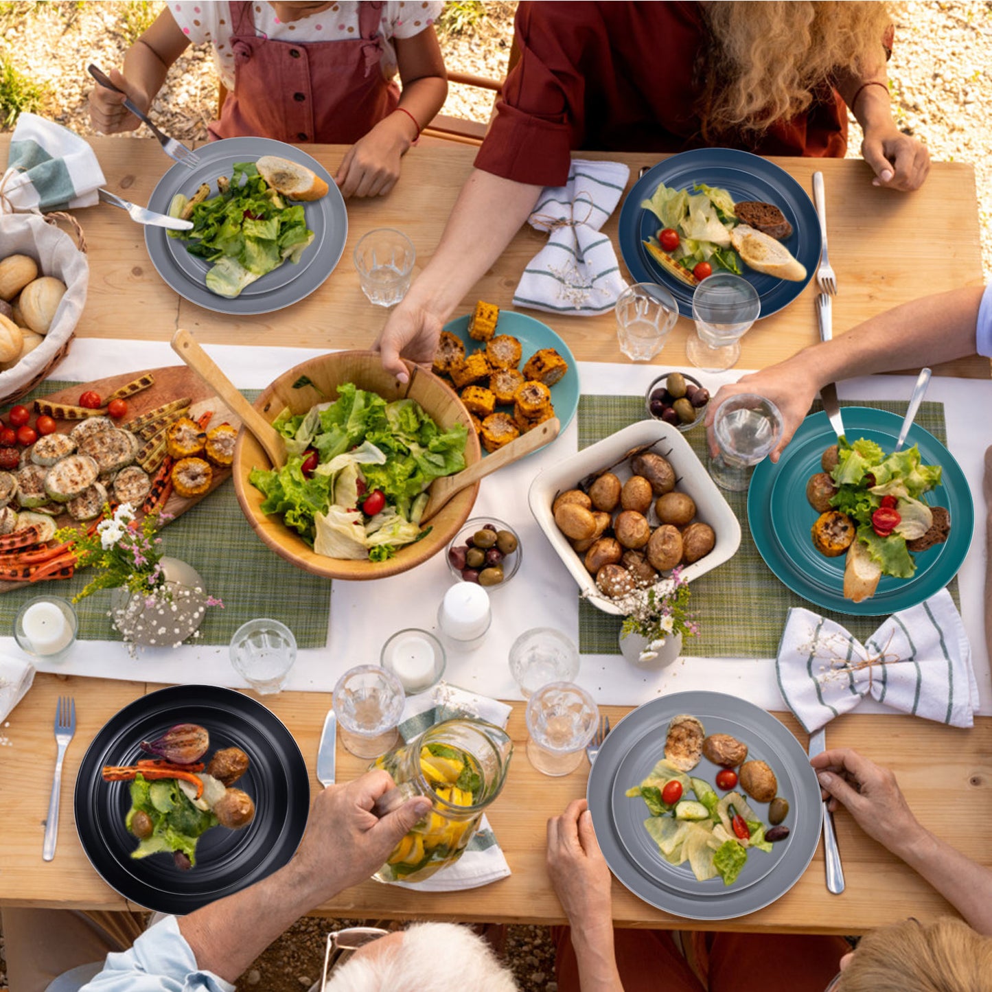32pcs Wheat Straw Dinnerware Sets,Plastic Plates and Bowls Sets for 8,Unbreakable Plates and Bowls Sets Dishwasher Safe Microwave Safe Fun Colors Perfect for Cooking Family Camping Picnics