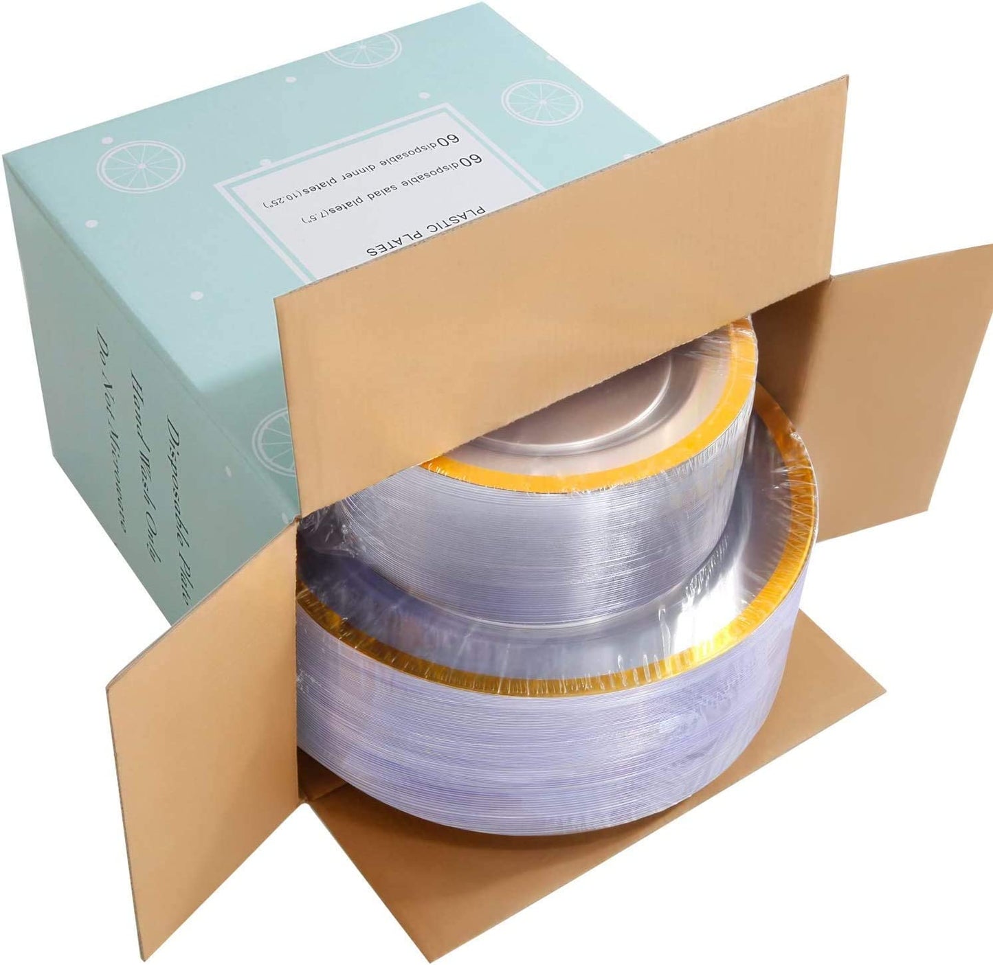 120pcs Plastic Gold plates Clear Plastic Plates with Unique Design Disposable Plates Heavy Duty Includes:60 Durable Dinner Plates 10.25" and 60 Dessert Plates 7.5"