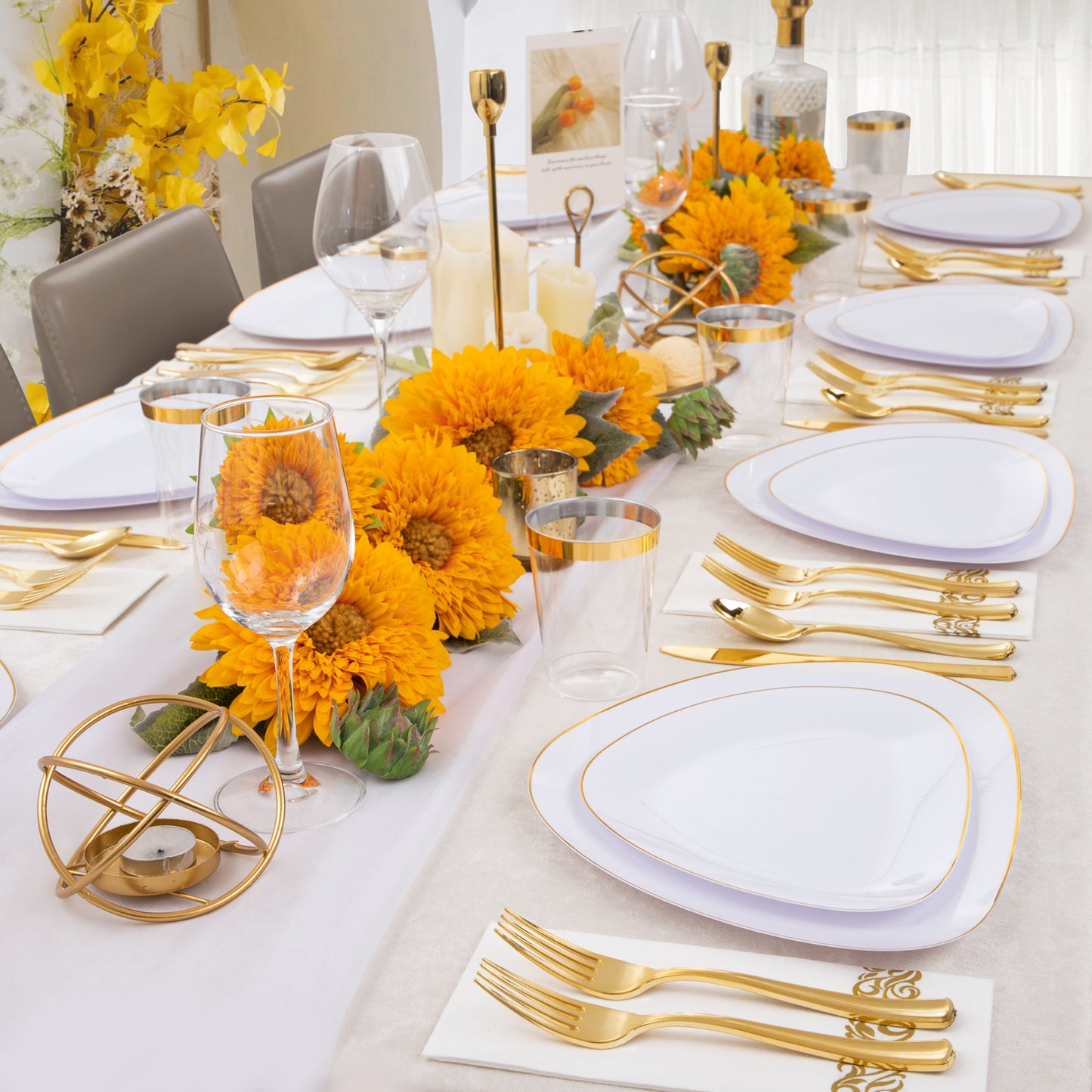 210pcs White and Gold Plates,Gold Plastic Dinnerware- Gold dinner plates,Plastic dessert plates,Gold Plastic Silverware,Gold Plastic Cups,Gold Napkins Perfect for Birthday