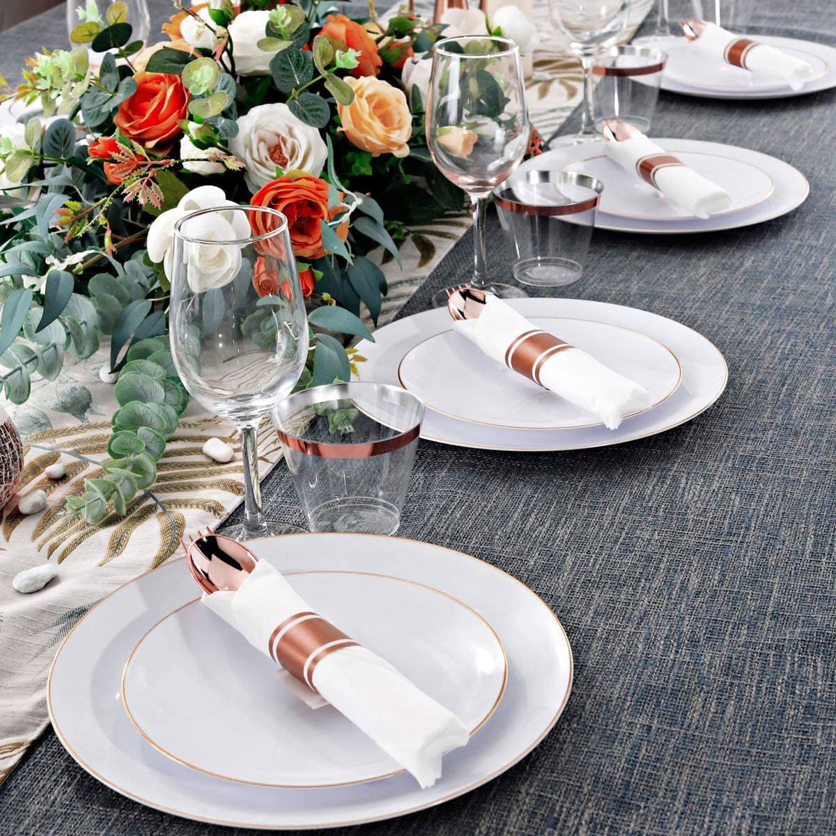Set of 60 packs Rose Gold Silverware, Pre Rolled Silverware with Rose Gold, Wrapped Plastic Silverware,Rose Gold Cutlery,Heavy Weight Cutlery with Linen Napkin Suit for Wedding, Party
