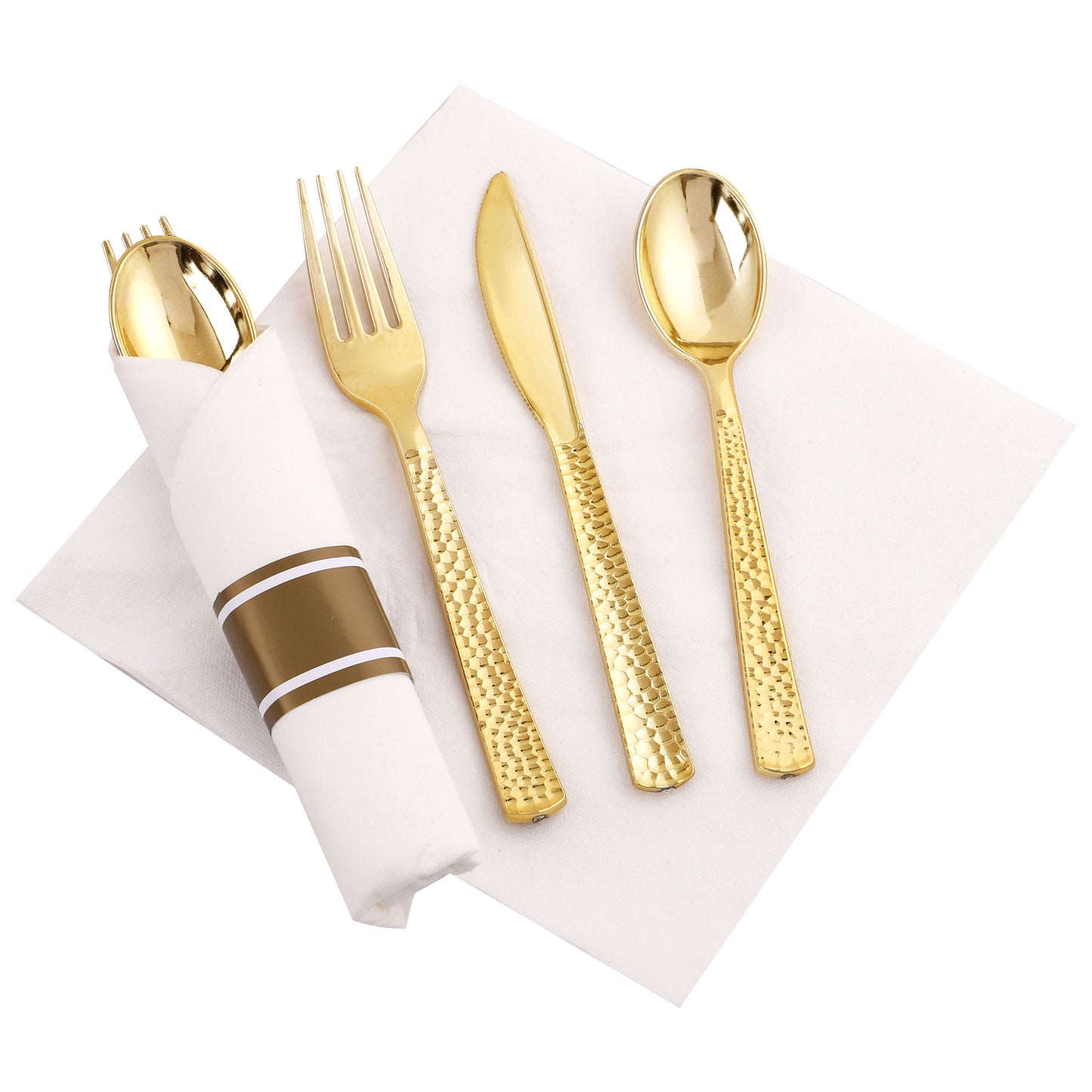60 Pack Gold Plastic Silverware,Pre Rolled Silverware Set Disposable,Plastic Silverware Set for Parties,Plastic Utensils Heavy Duty include Linen Napkins,For Party and Weddings