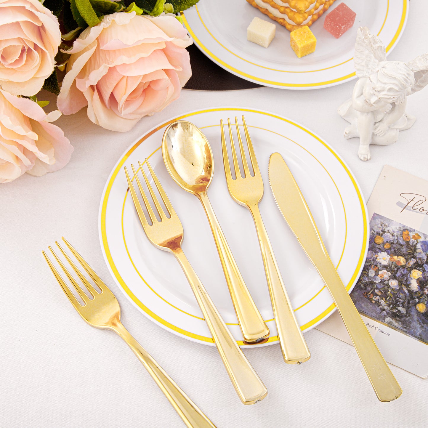 360pcs Gold Plastic Silverware Heavy Duty,Gold Silverware Disposable, Plastic Silverware Sets for Parties with 120 Gold Plastic Forks,120 Disposable Knives and 120 Disposable Spoons