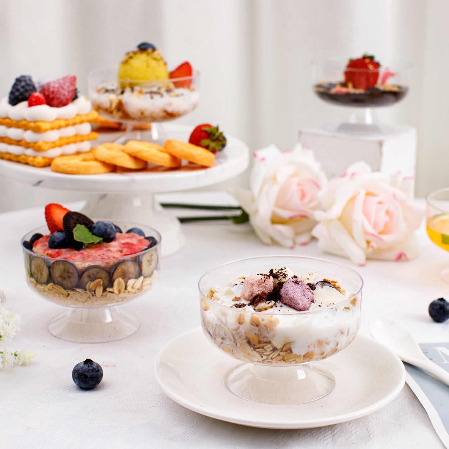 7oz Clear Dessert Cups,60 Pack Plastic Dessert Cups Serves 60 Guests,Ice Cream Cups Disposable,Clear Plastic Appetizer Cups Peferct for Desserts Cocktails Fruit Parfait Trifle Mousse Pudding