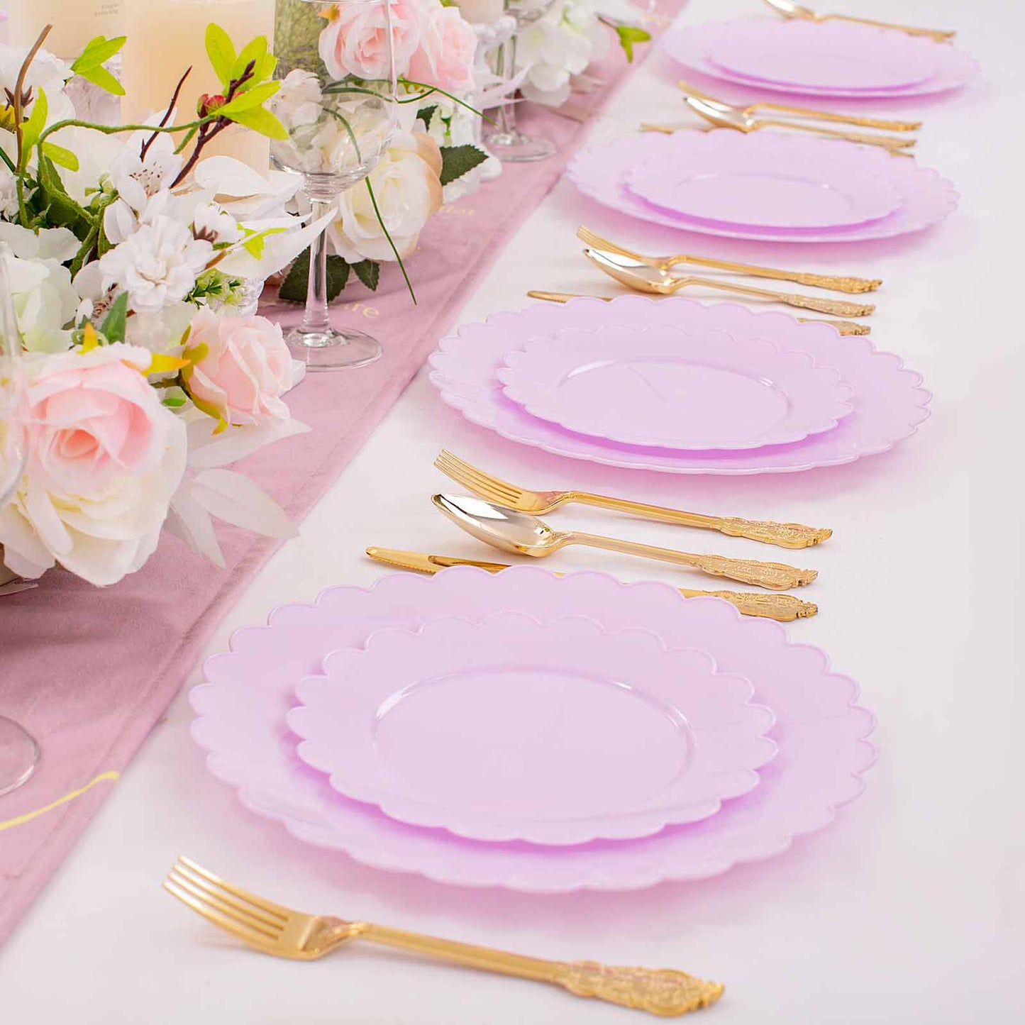 100PCS Purple Plastic Plates -Disposable Plastic Plates -Lavender Purple Party Plates for Party/Wedding -Include 50PCS 10.25inch Heavy Duty Dinner Plates, 50PCS 7.5inch Dessert/Salad Plates