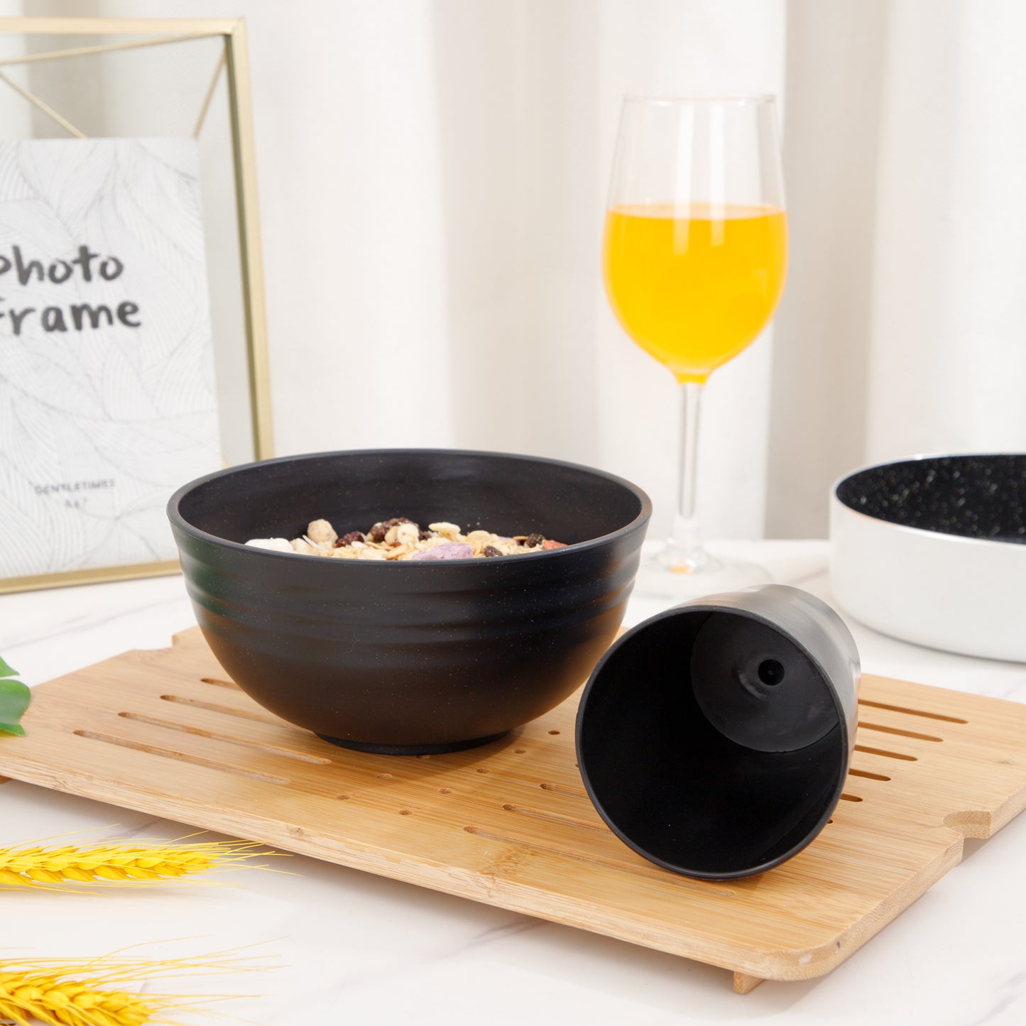 Wheat Straw Dinnerware Sets,Unbreakable Dinner Plates for 8,Microwave Dishwasher Safe,Reusable Dinnerware,Black Set 16pcs Plates, 8pcs Bowls, 8pcs Cups.