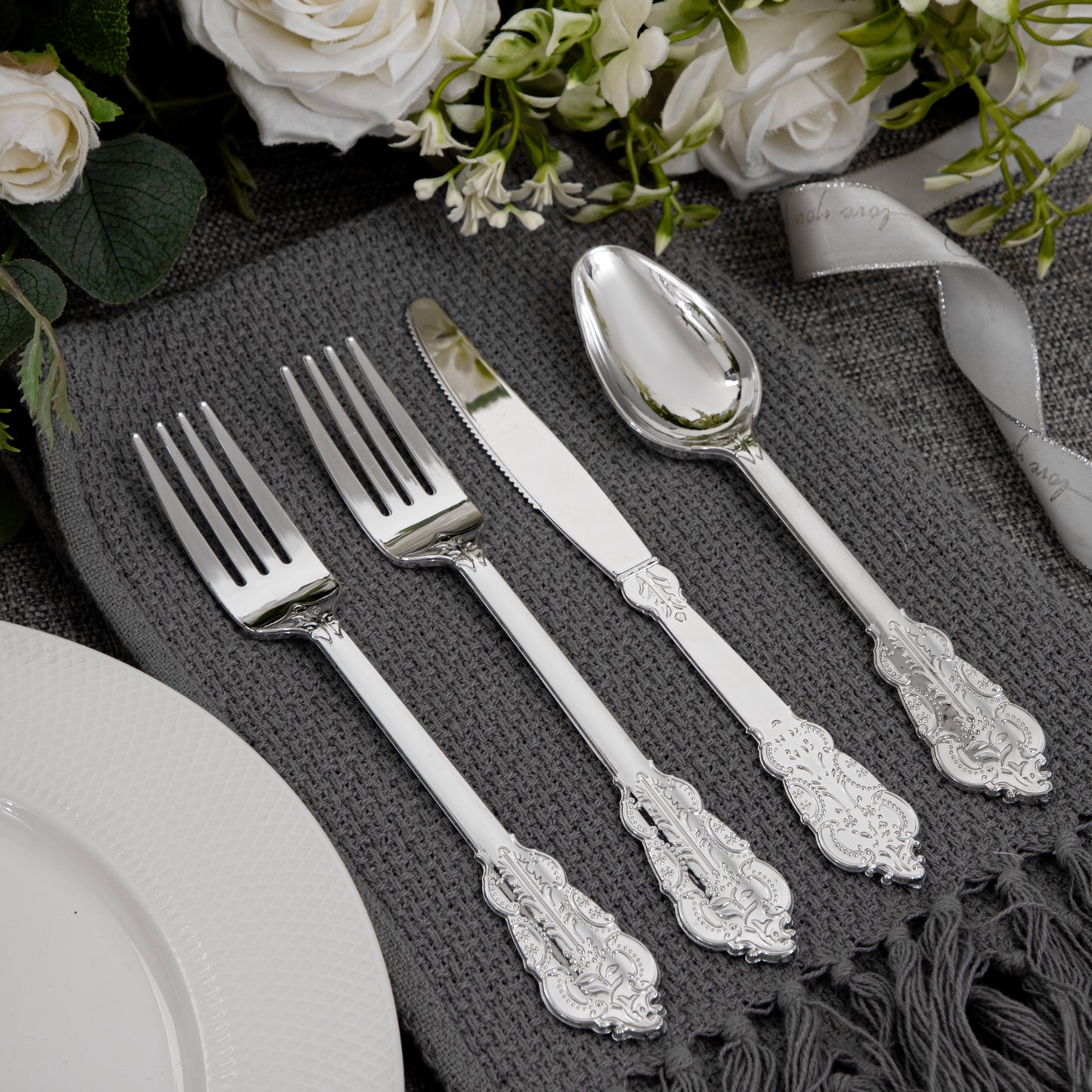 360pcs Plastic Silverware, Silver Disposable Cutlery,Silver Plastic Silverware include 120 Plastic Forks, 120 Plastic Spoons, 120 Plastic Knives, Perfect for Birthday,Party,Wedding