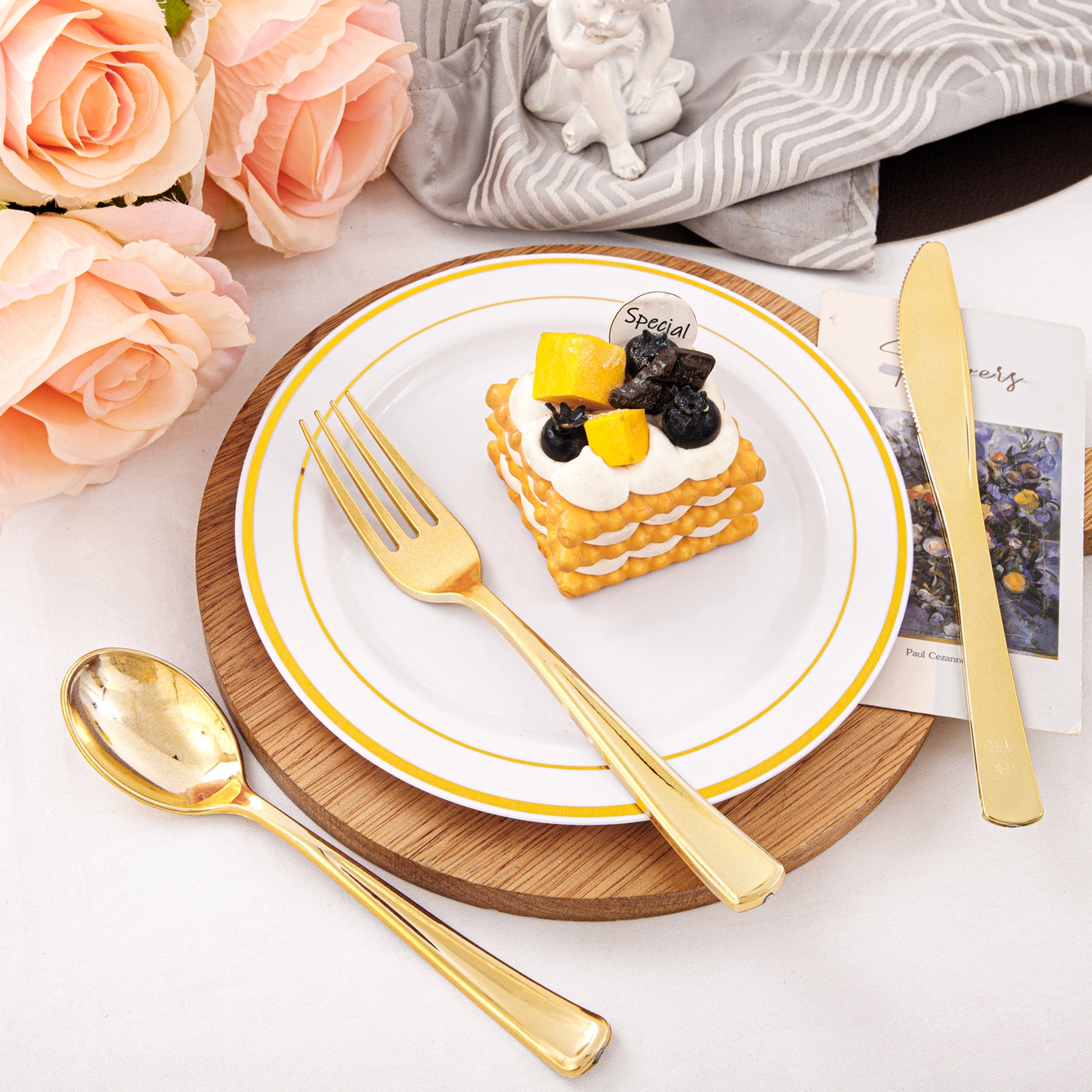 360pcs Gold Plastic Silverware Heavy Duty,Gold Silverware Disposable, Plastic Silverware Sets for Parties with 120 Gold Plastic Forks,120 Disposable Knives and 120 Disposable Spoons