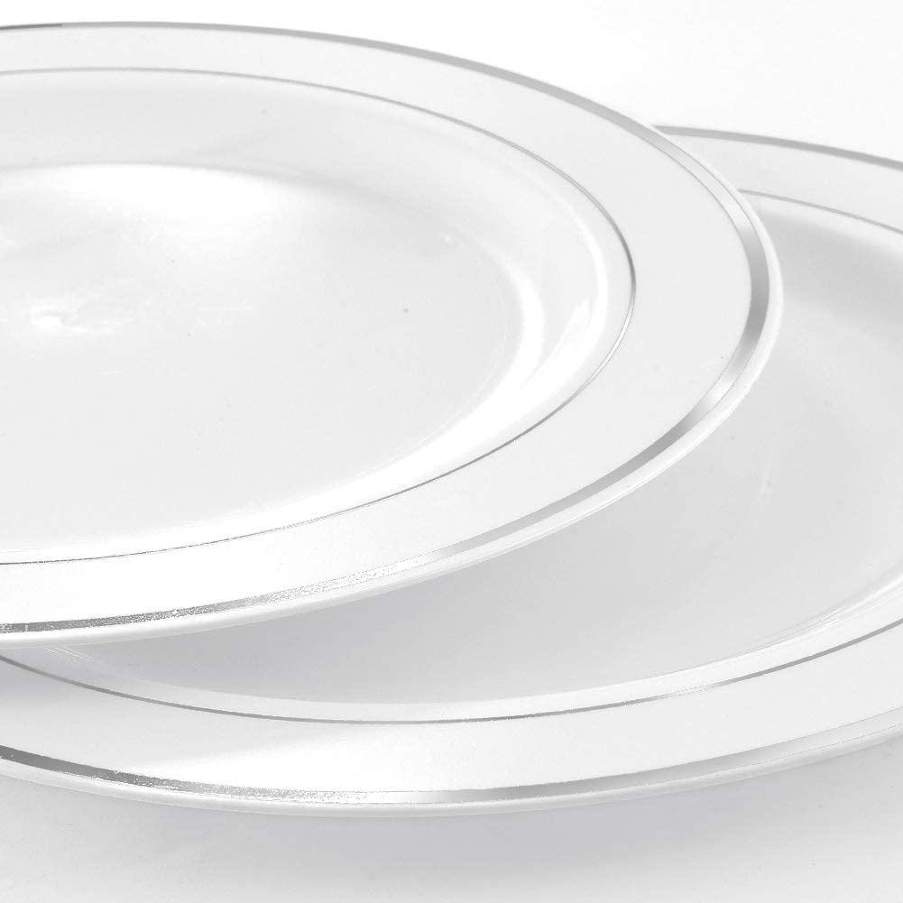 400pcs Silver Plastic Dinnerware Set,Silver and White Plastic Plates, Silver Plates Disposable for Party Wedding Plates,Silver Plastic Cutlery,Silver Cups Suit for Holiday Party Birthday