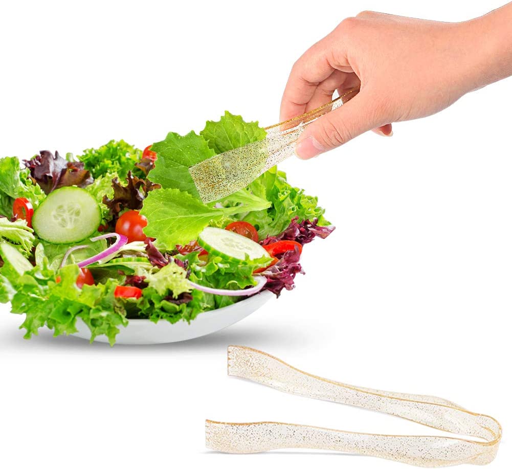 72 pcs Plastic Serving Utensils,Gold Plastic Silverware,24 pcs 10" Plastic Serving Spoons,24 pcs 10" Plastic Serving Forks,24pcs 6.3" Plastic Serving Tongs,Perfect for Birthday,Party,Wedding