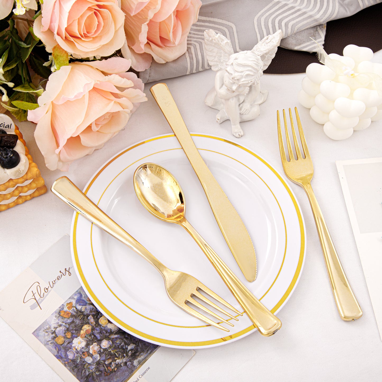 360pcs Gold Plastic Silverware Heavy Duty,Gold Silverware Disposable, Plastic Silverware Sets for Parties with 120 Gold Plastic Forks,120 Disposable Knives and 120 Disposable Spoons